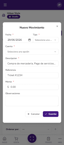 Movimientos - vista mobile