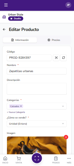 Productos - vista mobile