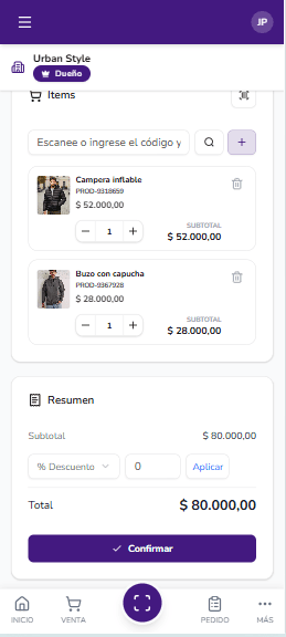 Ventas - vista mobile