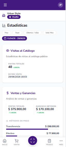 Estadísticas - vista mobile